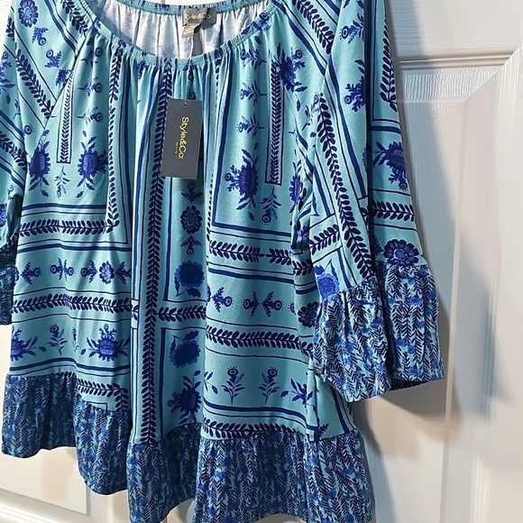 NWT Style & Co. Petite Printed Boxy Blouse with Flutter Sleeves Blue PXL - Picture 9 of 13